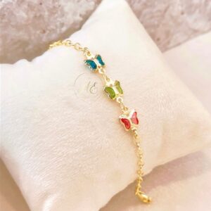 Pulseira Borboletas Coloridas com Corrente Elo Português